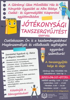 Július végéig tartó tanszergyűjtést szervez a Gárdonyi Géza Művelődési Ház