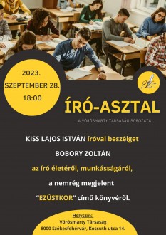 Csütörtökön folytatódik az Író-asztal a Vörösmarty Társasággal