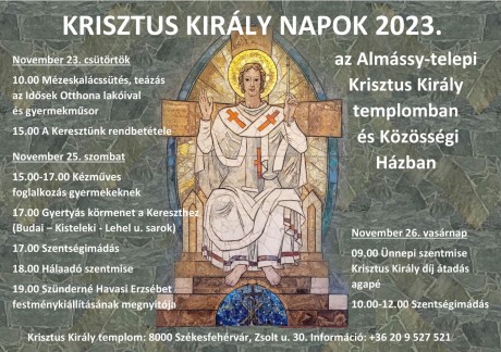 Ismét megrendezik a Krisztus Király Napokat a Zsolt utcai templomban