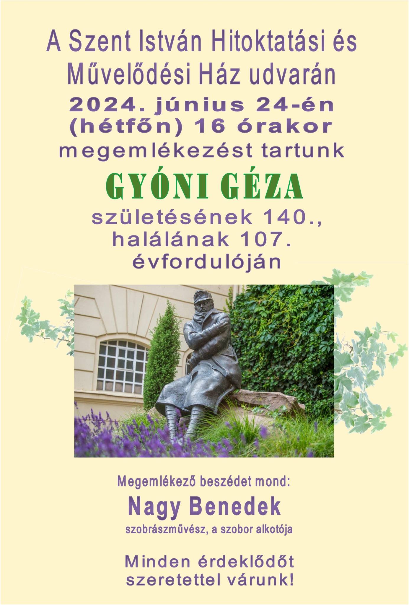 A 140 éve született Gyóni Géza költőre emlékeznek hétfőn Fehérváron