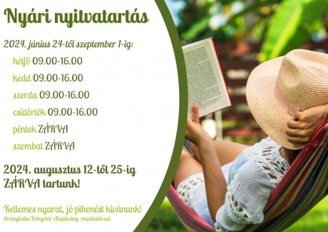 Nyáron hétfőtől csütörtökig tart nyitva az Aranybulla Könyvtár, augusztusban kéthetes szünet lesz