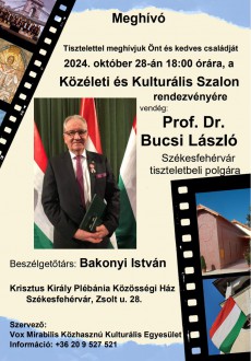 Dr. Bucsi László lesz a Közéleti és Kulturális Szalon vendége október 28-án