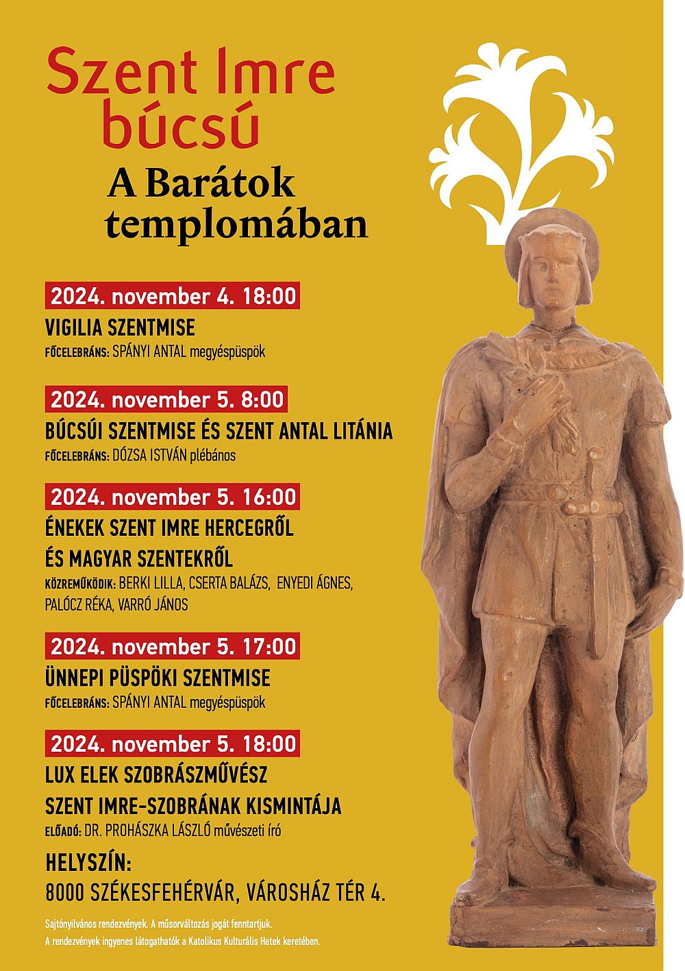 Szent Imre búcsú hétfőn és kedden a Barátok templomában